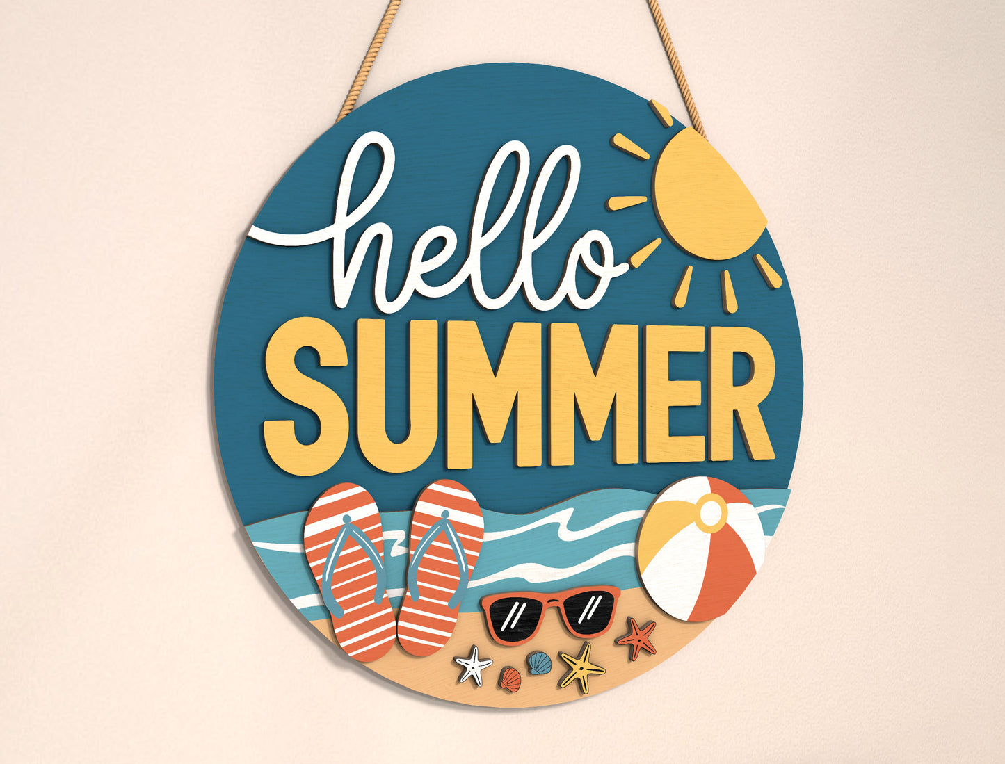 “Hello Summer” Beach Door Sign SVG for Glowforge and xTool
