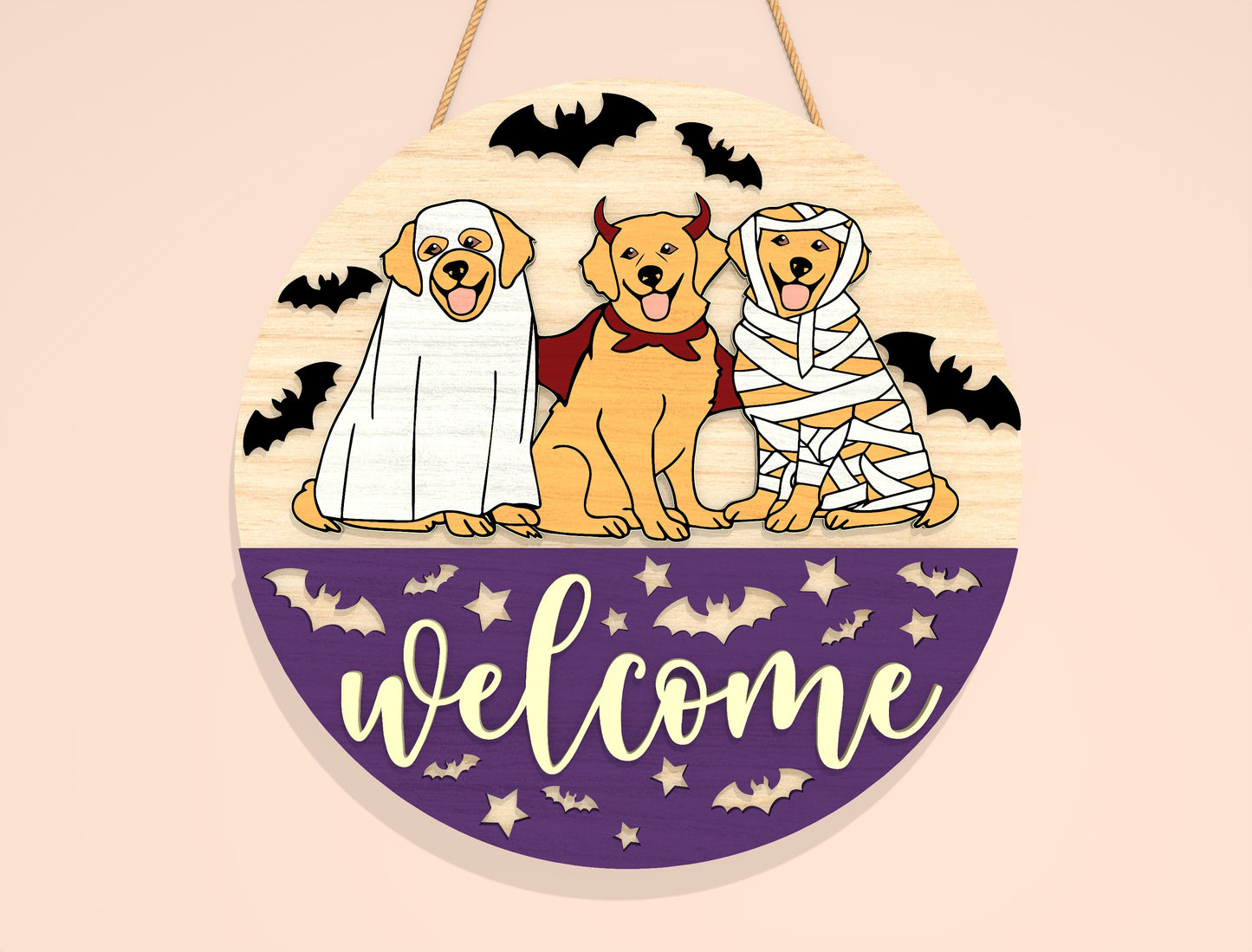 Halloween Pet Costume Door Hanger SVG Laser Cut File | 2 Welcome Designs | Cute Front Door Decor | Glowforge, xTool, LightBurn, etc.