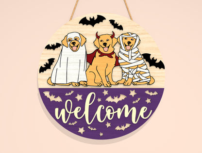 Halloween Pet Costume Door Hanger SVG Laser Cut File | 2 Welcome Designs | Cute Front Door Decor | Glowforge, xTool, LightBurn, etc.