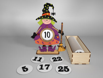 Halloween Witch Countdown Calendar SVG Standing Shelf Sitter for xTool Glowforge LightBurn