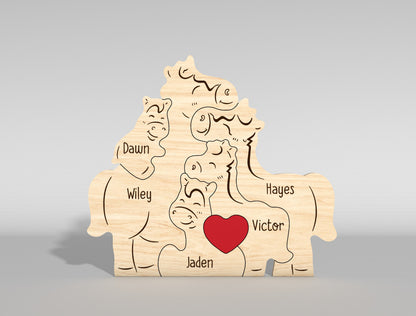 Horse Family Wooden Puzzle Sign SVG for xTool and Glowforge