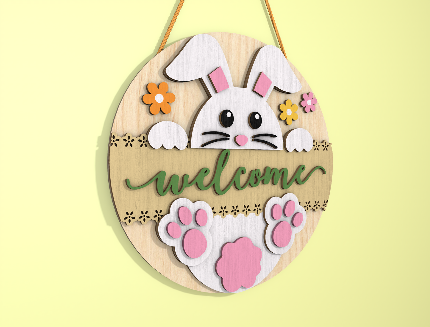 Bunny Welcome Round Door Sign SVG Easter Day Decor for LightBurn and xTool