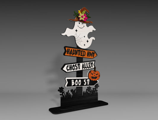 Halloween Ghost Street Sign SVG for xTool LightBurn Glowforge Spooky Shelf Sitter