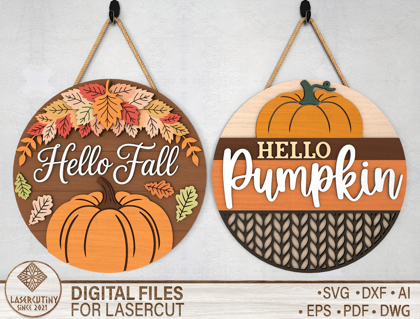 2 Fall Pumpkin Door Sign SVG Hello Fall Laser Cut Bundle for Glowforge