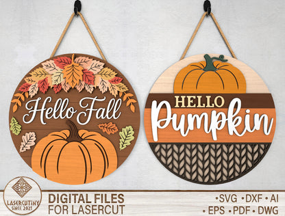 2 Fall Pumpkin Door Sign SVG Hello Fall Laser Cut Bundle for Glowforge