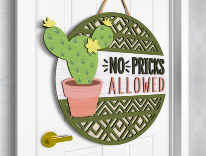 No Pricks Allowed Door Sign SVG Laser Cut File for xTool and Glowforge