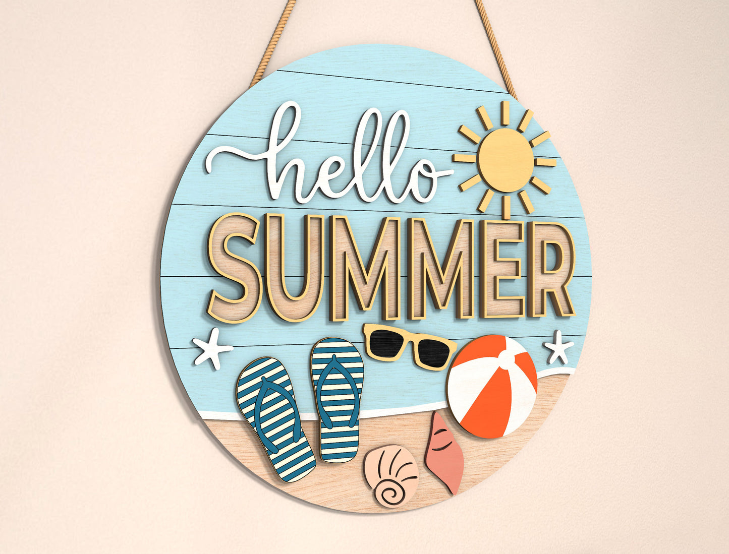 “Hello Summer” Beach Flip Flop SVG Door Sign for Glowforge
