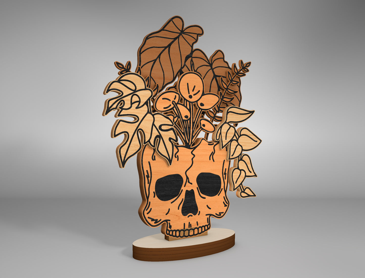 Halloween Skull Plant Multilayer SVG Standing Shelf Sitter for Glowforge xTool LightBurn