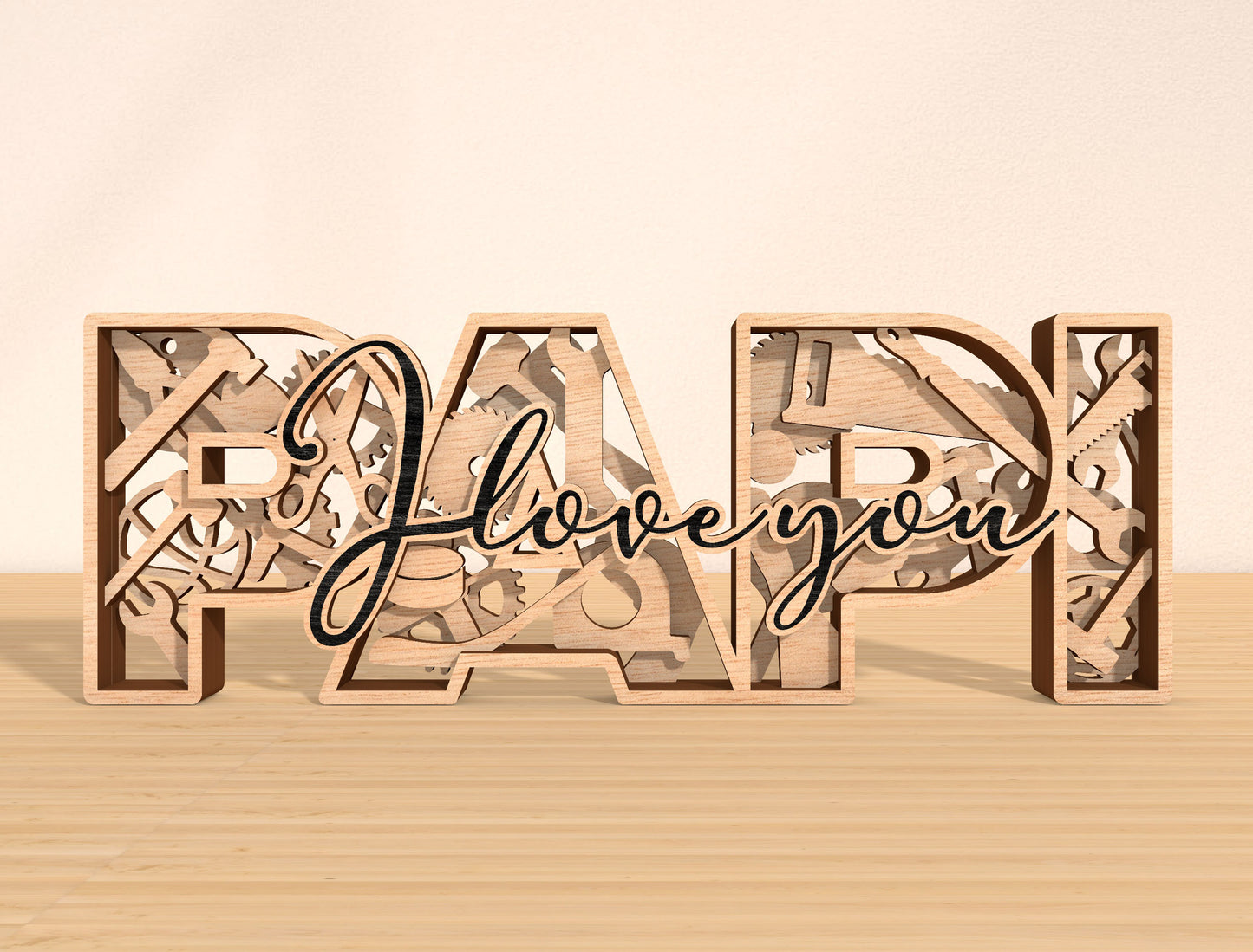 Dad Papa Pops Daddy Tabletop Sign Laser Cut File | Father’s Day Desk Decor | Layered Wooden Word Art | Glowforge, xTool, LightBurn