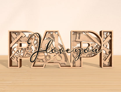 Dad Papa Pops Daddy Tabletop Sign Laser Cut File | Father’s Day Desk Decor | Layered Wooden Word Art | Glowforge, xTool, LightBurn