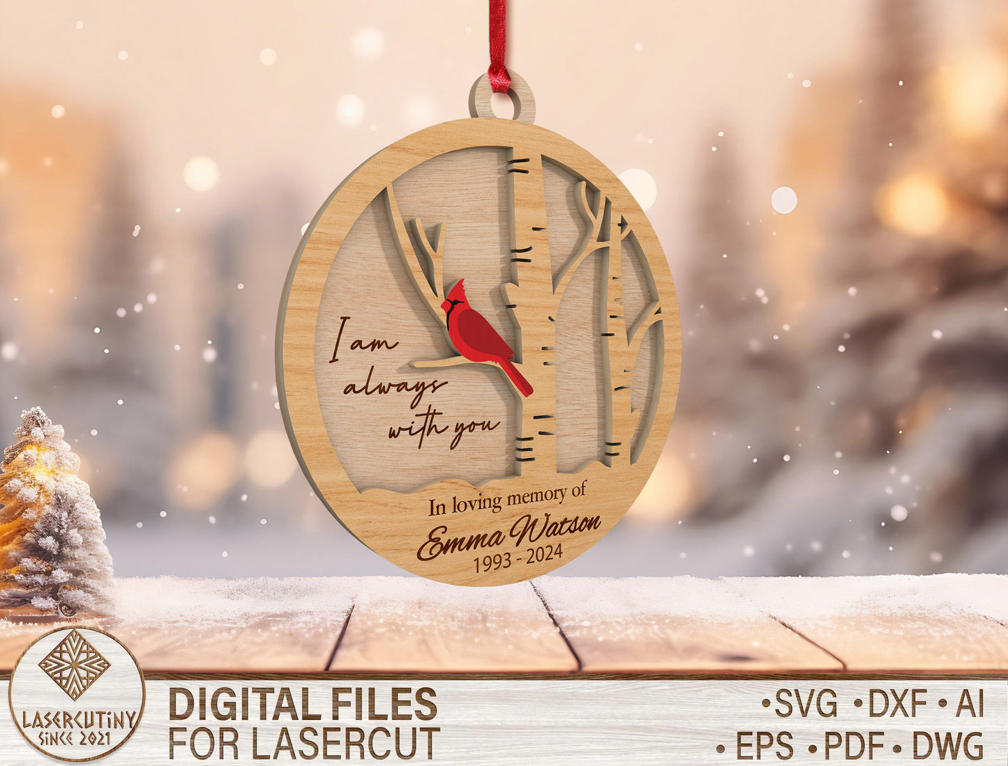 Family Cardinal Memorial Ornament SVG for xTool and Glowforge