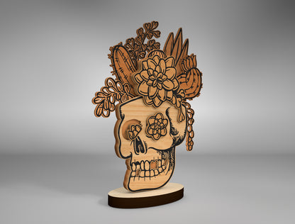 Halloween Skull Cactus Plant Multilayer SVG for LightBurn Glowforge xTool