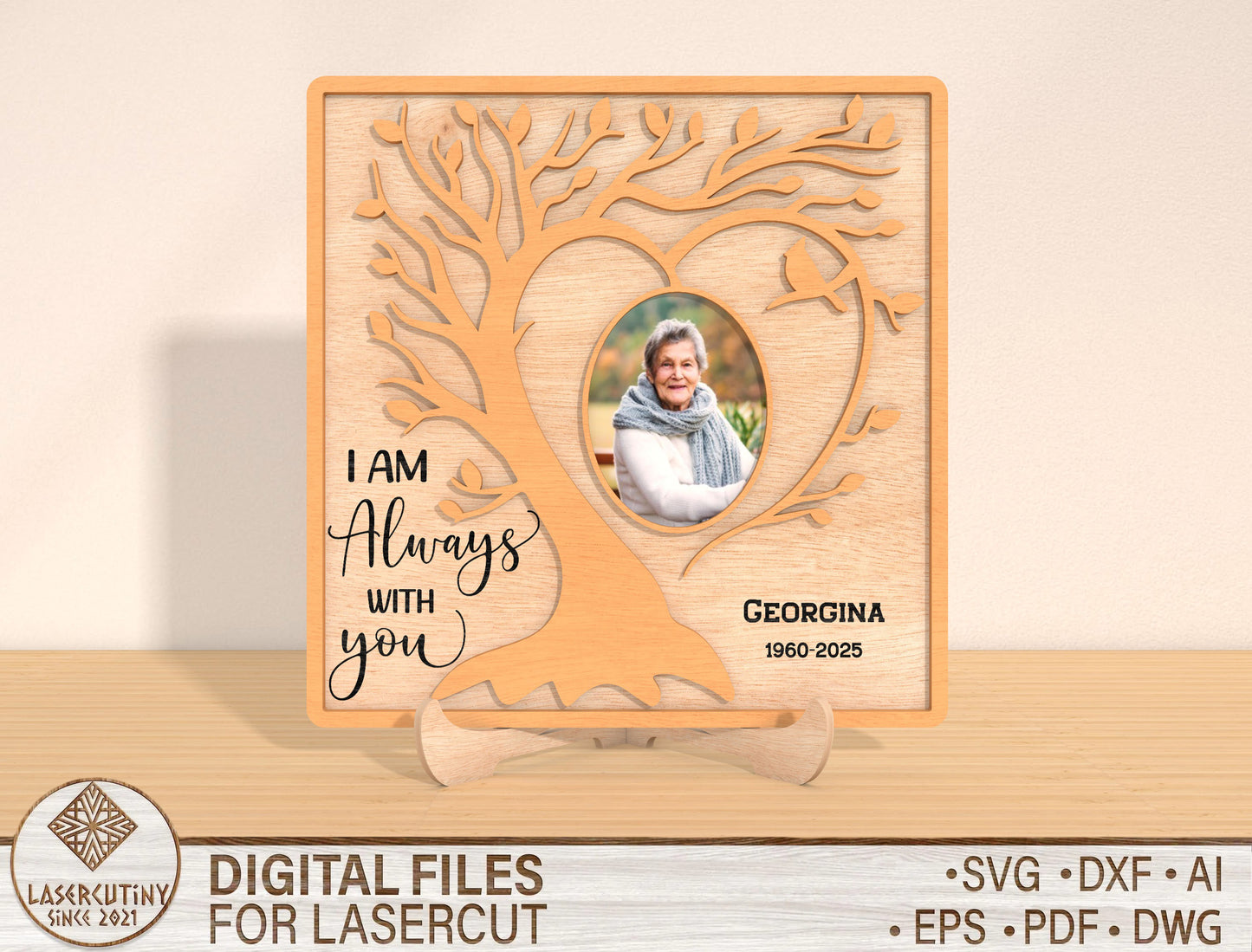 Tree of Life Heart Photo Memorial SVG for Glowforge and xTool