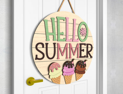 Hello Summer Ice Cream Door Hanger SVG Laser Cut File for Glowforge and xTool
