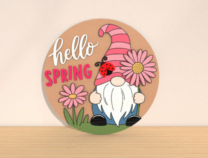 Spring Round Door Hanger SVG Highland Cow Hello Spring for LightBurn