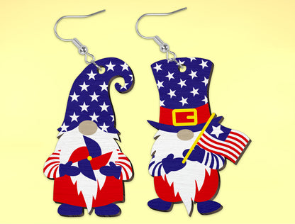 4th of July Gnome Earrings SVG Laser Cut File for Glowforge