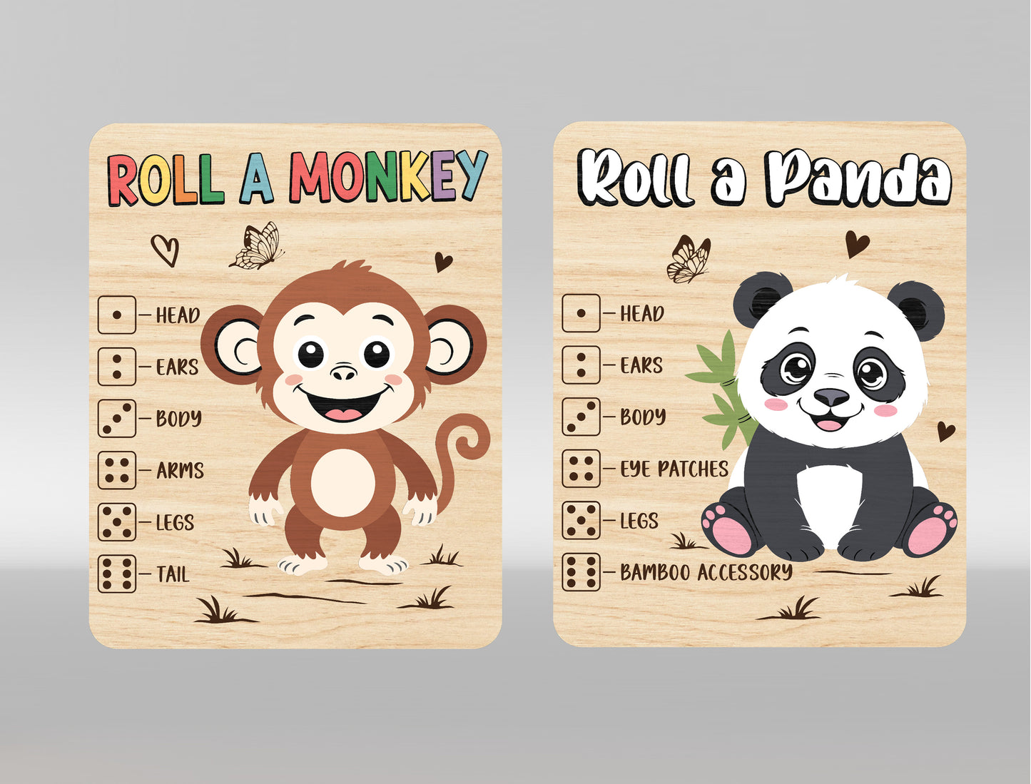 Kids Roll a Zoo Animal Game SVG Bundle for Glowforge xTool | 12 Designs