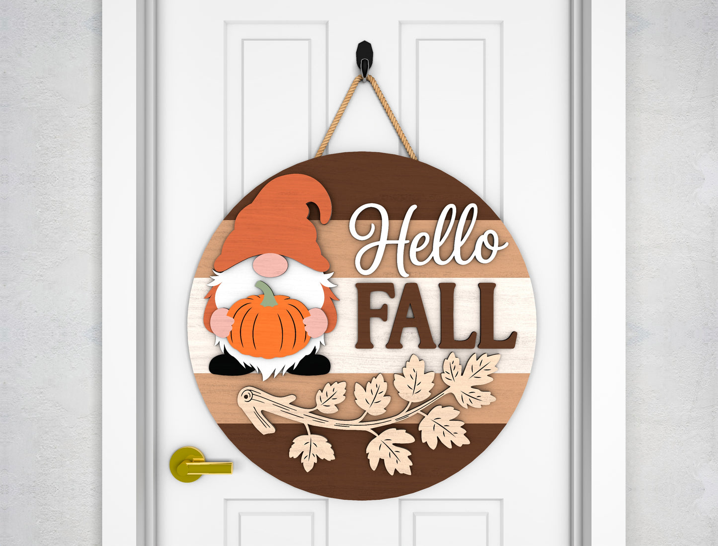 Hello Fall Fox and Gnome Door Hanger SVG Set for Glowforge xTool LightBurn 2 Designs
