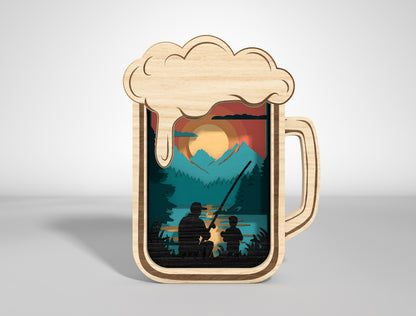 Father's Day Fishing Layered Lantern SVG Laser Cut File for Glowforge and xTool