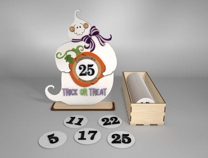 Halloween Ghost Countdown Calendar SVG for Glowforge LightBurn xTool Trick or Treat Shelf Sitter
