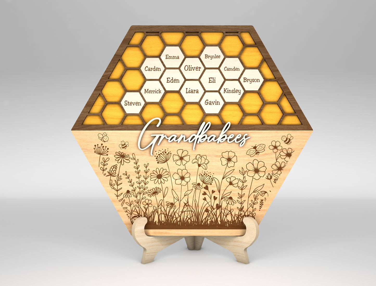 Bee Family Honeycomb Name Sign SVG for LightBurn and xTool