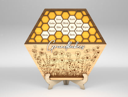 Bee Family Honeycomb Name Sign SVG for LightBurn and xTool