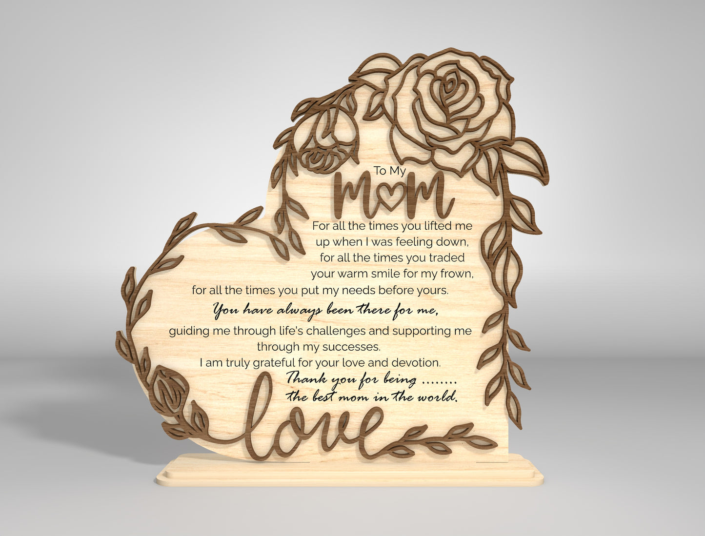 Mother's Day Heart Sign SVG Floral Message Decor for Glowforge