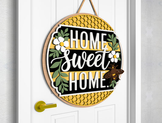 Home Sweet Home Bee Door Hanger SVG Laser Cut File for Glowforge and xTool