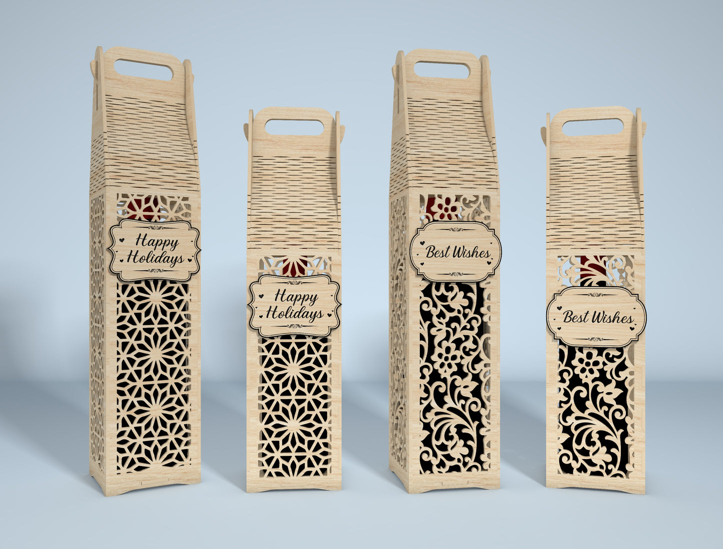 Wine Bottle Gift Box Bundle SVG Laser Cut File for Glowforge and LightBurn