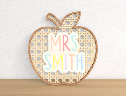 Personalized Apple Classroom Door Sign Laser Cut File for LightBurn and Glowforge