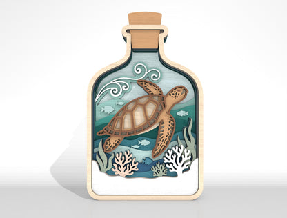 Ocean Bottle Multilayer Tabletop Sign SVG Bundle Laser Cut File for Glowforge and LightBurn