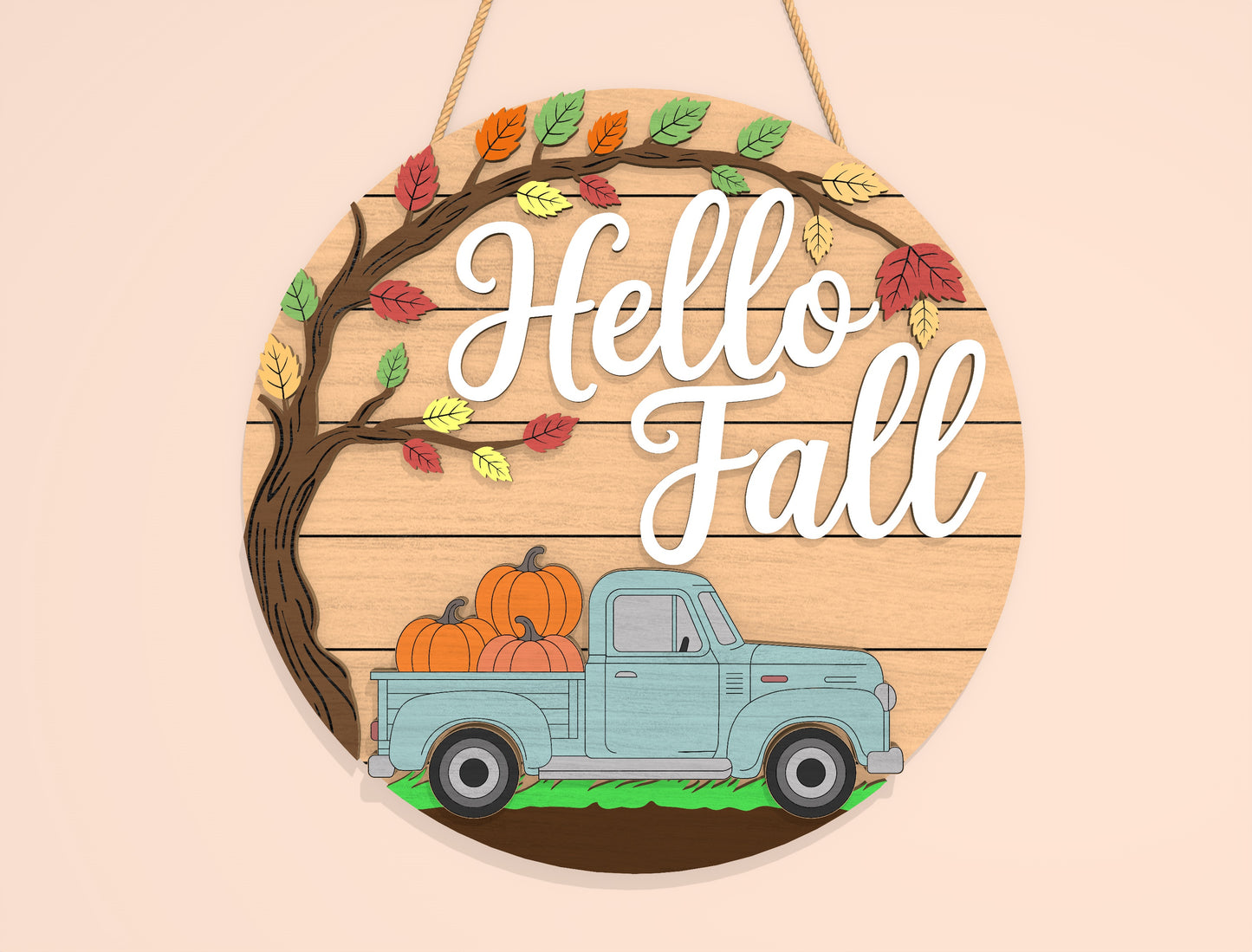 Hello Fall Pumpkin Truck Door Hanger SVG Set for Glowforge xTool LightBurn | 2 Designs