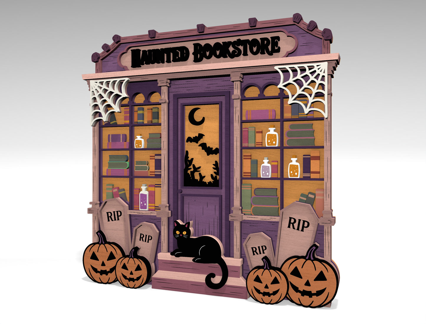 Haunted Bookstore Halloween SVG Laser Cut Shelf Decor for Glowforge