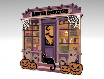 Haunted Bookstore Halloween SVG Laser Cut Shelf Decor for Glowforge