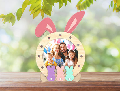 Easter Bunny Photo Frame SVG Round Bunny Ear Picture for LightBurn and xTool