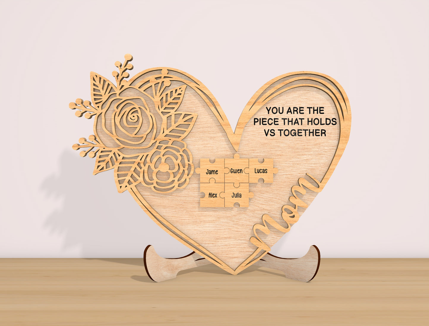 Mom Rose Heart Sign SVG Bundle 5 Designs for LightBurn and xTool