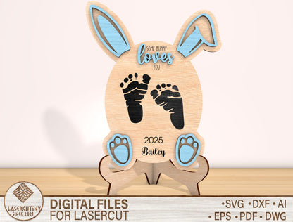 Baby Footprint Bunny Sign SVG Easter Baby Keepsake for Glowforge and xTool