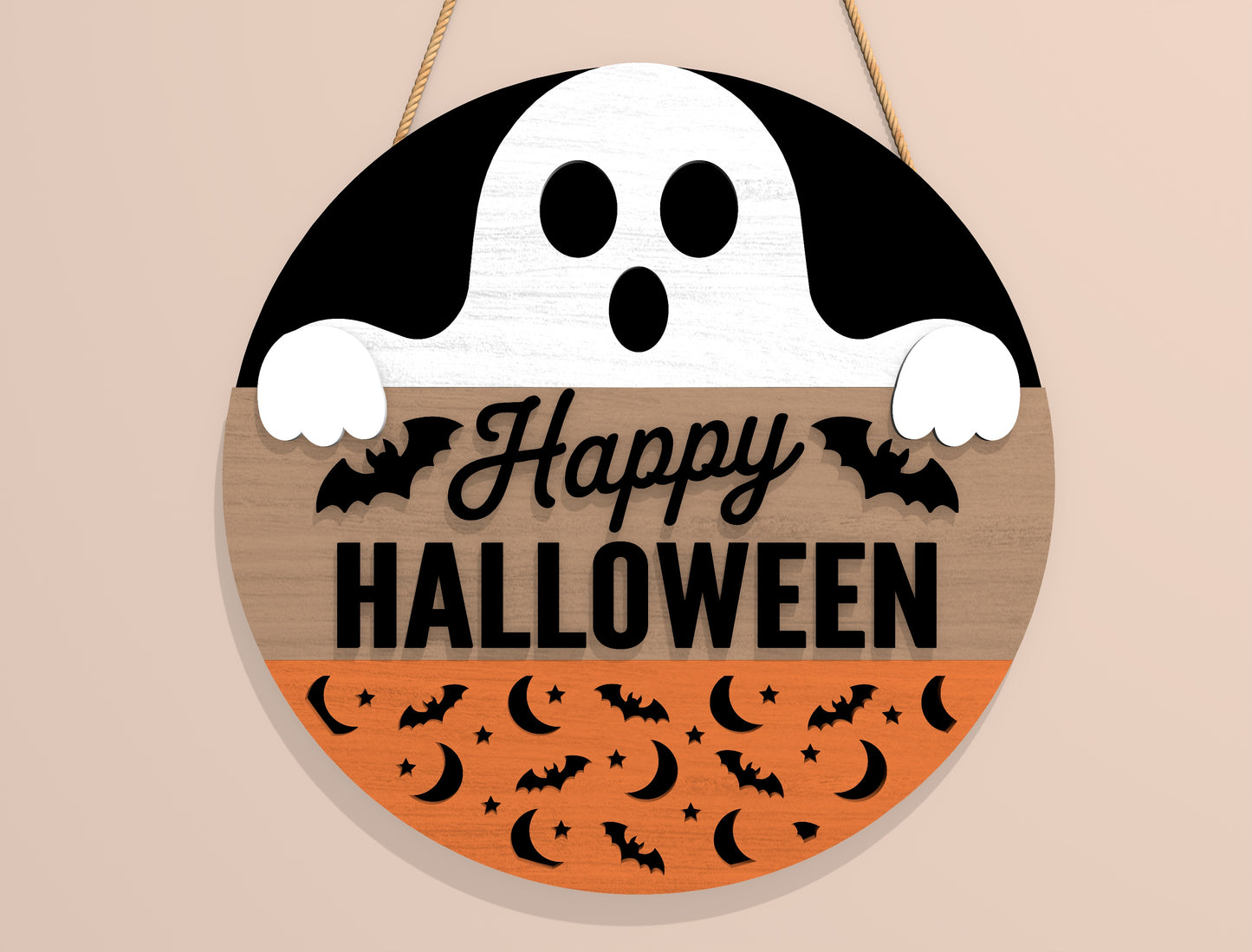 Happy Halloween Round Door Hanger SVG Set for Glowforge xTool LightBurn 2 Designs