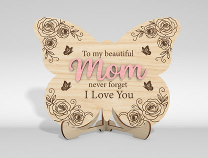 Mom Butterfly Tabletop Sign SVG Bundle Mother's Day Desk Decor Laser Cut File for Glowforge and xTool