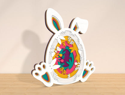 Multilayer Bunny Egg SVG Rabbit Colorful Floral Easter for Glowforge
