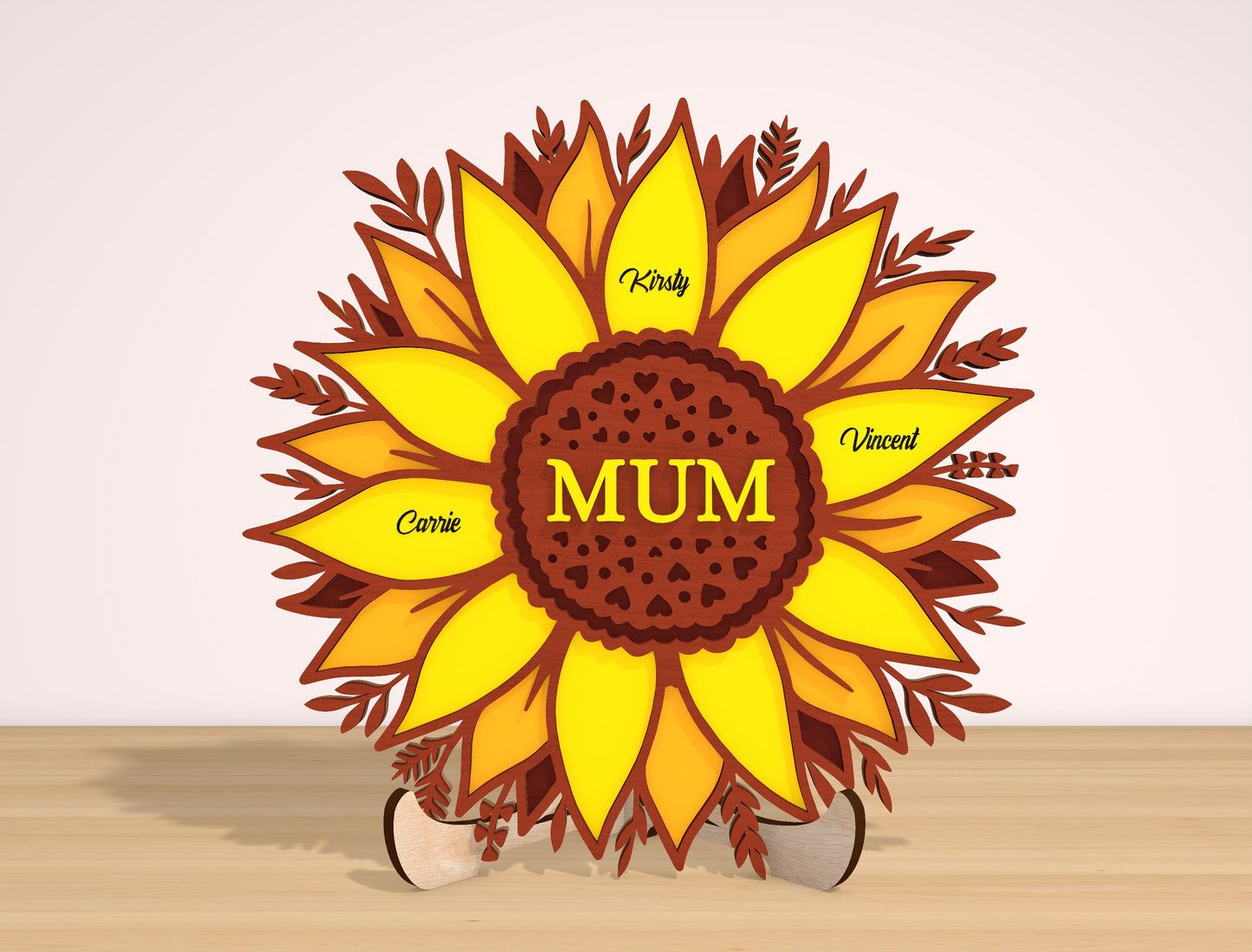 Mother’s Day Sunflower Laser Cut File | Personalized Mom Name Decor | Layered Floral Wooden Design | Glowforge, xTool, LightBurn, etc.