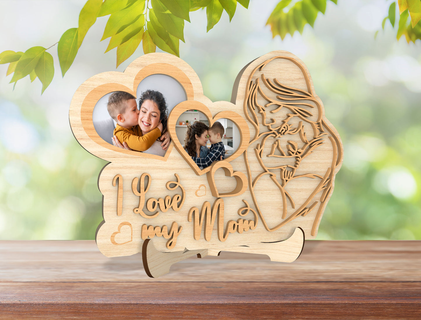 I Love My Mom Wooden Photo Frame SVG for xTool and LightBurn