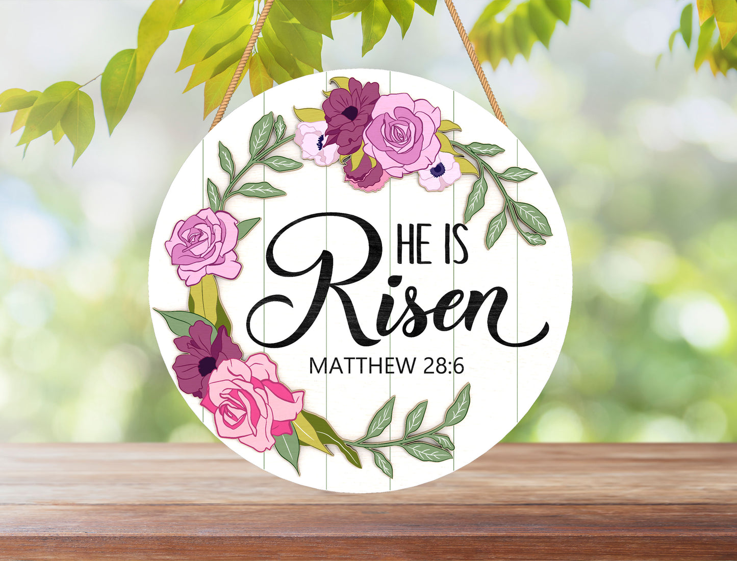 He Is Risen Cross Floral Easter Door Sign SVG Bundle for Glowforge and xTool