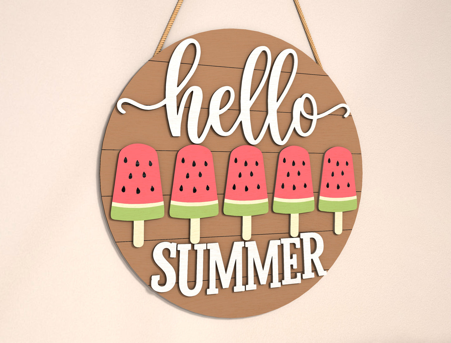 “Hello Summer” Watermelon Popsicle SVG Door Sign for Glowforge