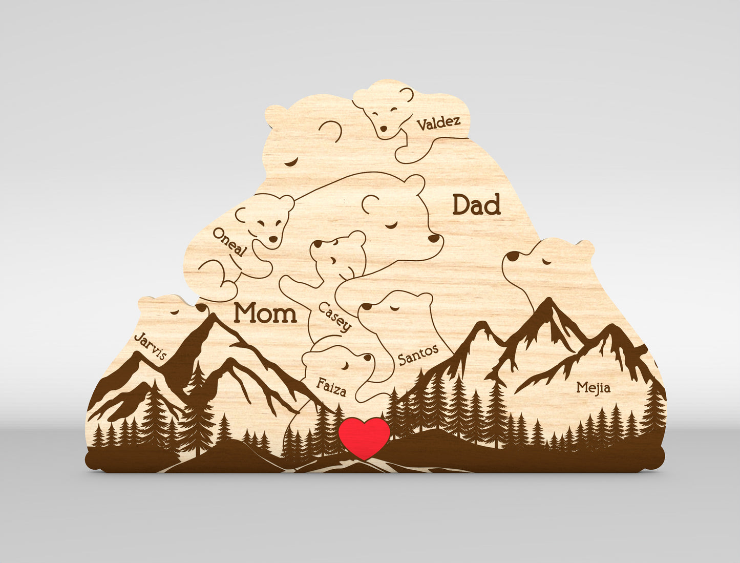 Bear Family Mountain Sign SVG Laser Cut File for LightBurn and Glowforge