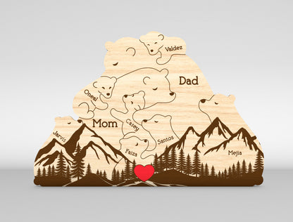 Bear Family Mountain Sign SVG Laser Cut File for LightBurn and Glowforge