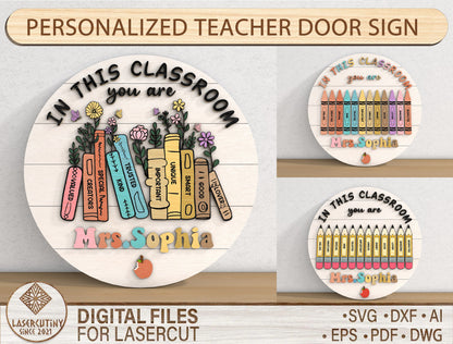 Personalized Classroom Door Sign SVG for Glowforge and LightBurn