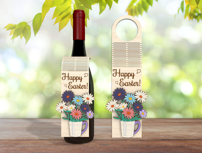 Floral Easter Bottle Tag SVG Spring Wine Gift 3 Designs for Glowforge and xTool