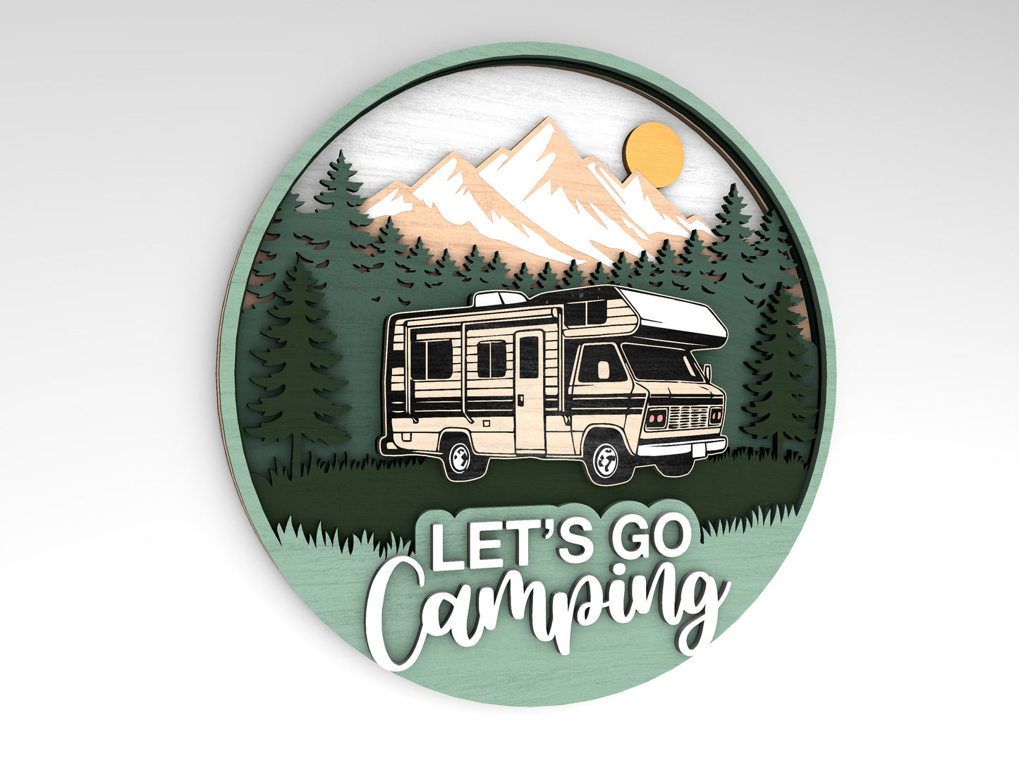 Camping RV Round Sign SVG Laser Cut File for Glowforge Users