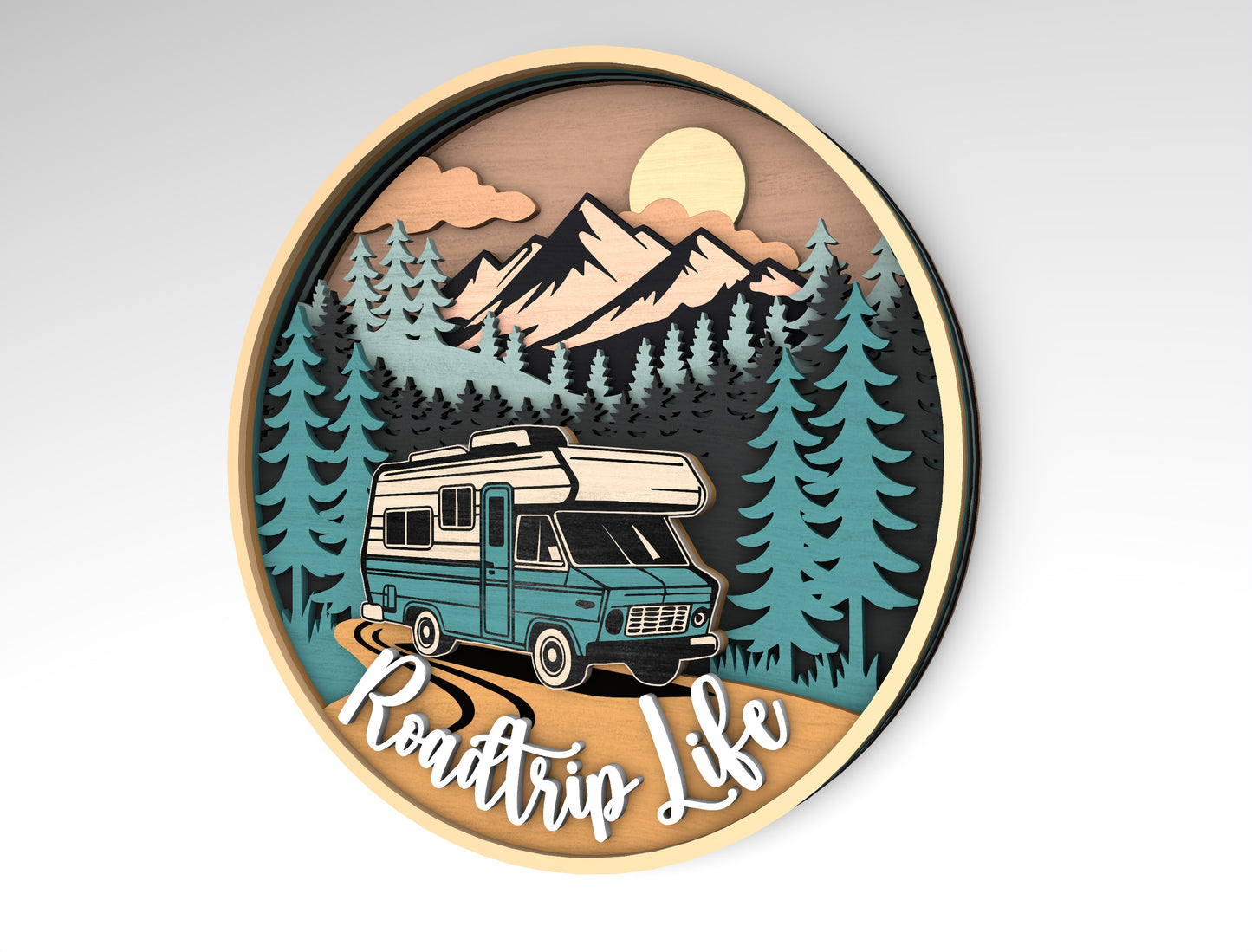 Camping RV Round Sign SVG Laser Cut File for Glowforge Users